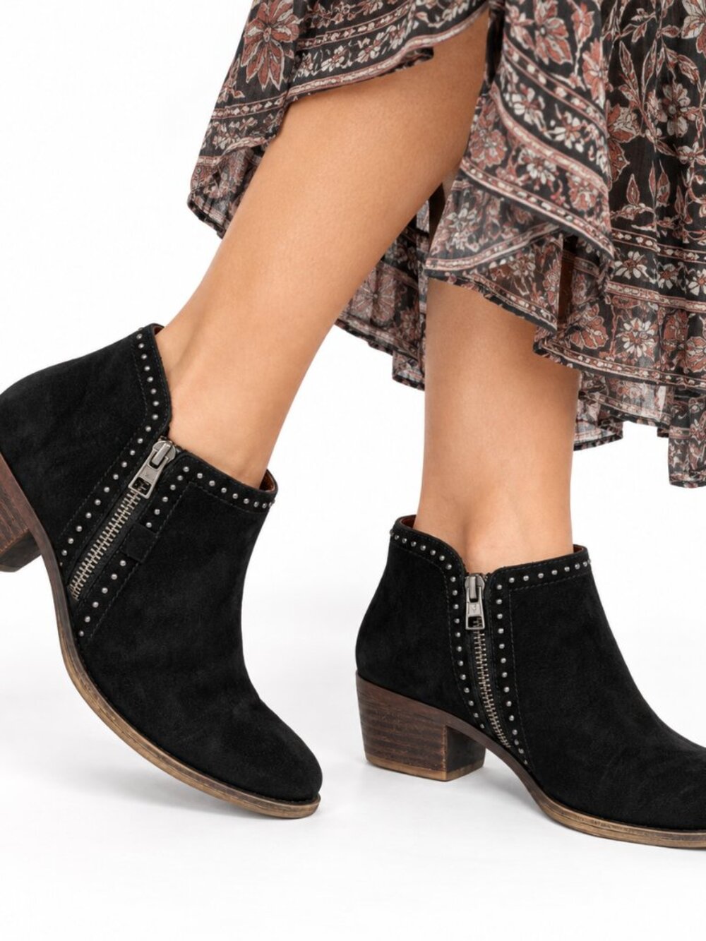Lucky Brand Basel Black Suede Studded Ankle Booties Size 8